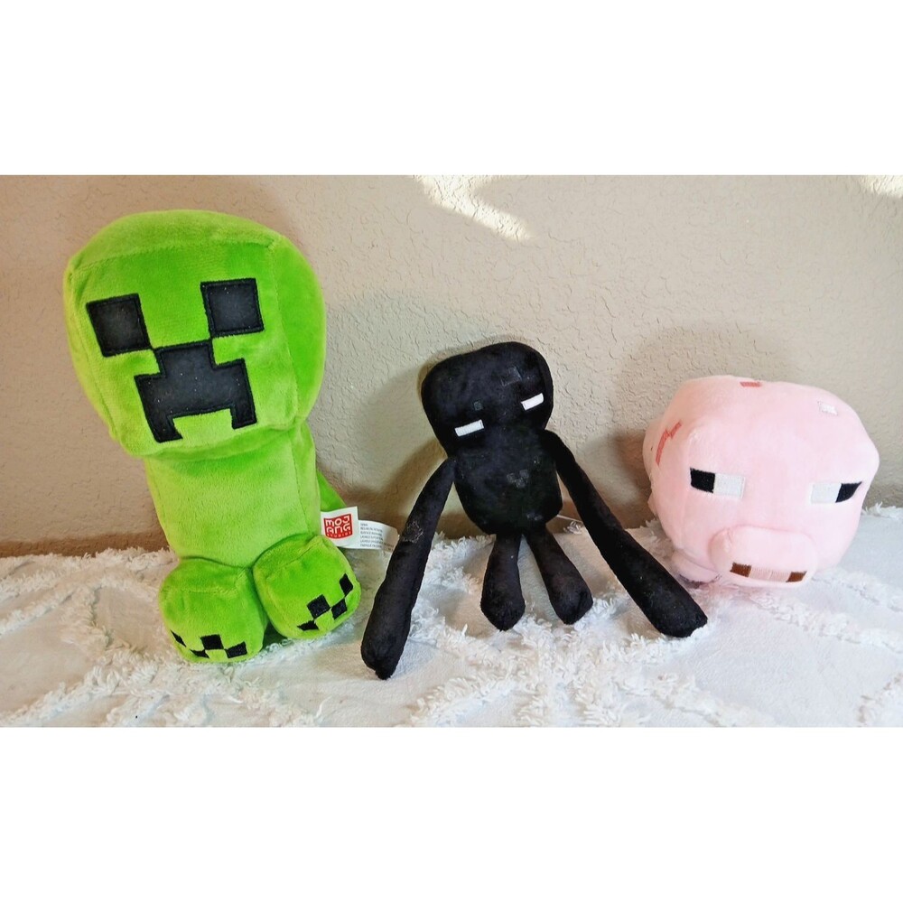 Mo Jang Minecraft  Stuffed Animals Lot Of 3 Creeper 2021 Pig 2017 Enderman 2014
